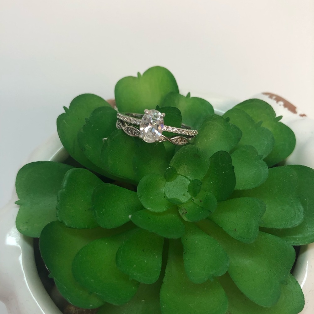 Oval CZ Engagement Ring Set